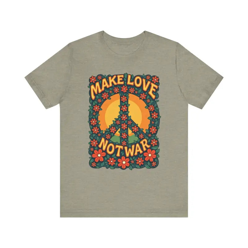 Olive green Retro Peace Sign T-Shirt for casual and activist wear displayed
