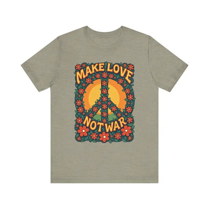 Olive green Retro Peace Sign T-Shirt for casual and activist wear displayed