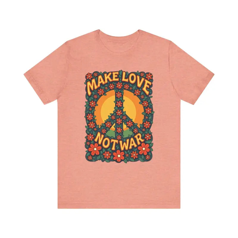 Peach-colored Retro Peace Sign T-Shirt featuring a floral design for casual wear