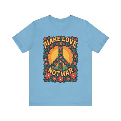 Light blue Retro Peace Sign T-Shirt for casual and activist wear displayed on a model