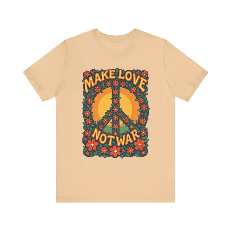 Beige Retro Peace Sign T-Shirt featuring a floral design for casual and activist wear