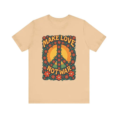 Beige Retro Peace Sign T-Shirt featuring a floral design for casual and activist wear