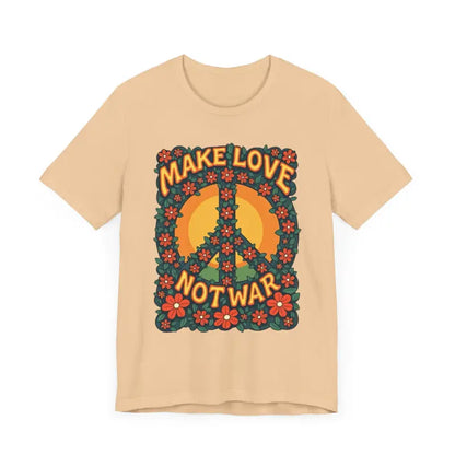 Beige t-shirt with floral peace sign in Retro Peace Sign T-Shirt design for casual wear