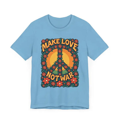Light blue t-shirt featuring a floral peace sign for casual and activist wear