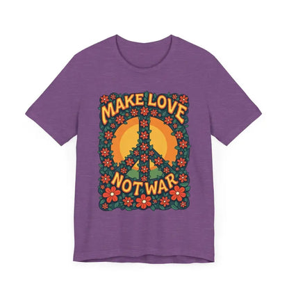 Purple t-shirt featuring a floral peace sign for casual and activist wear