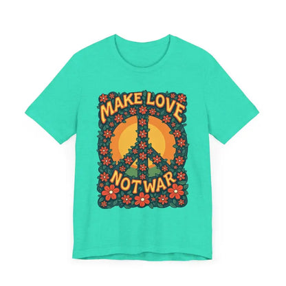 Teal Retro Peace Sign T-Shirt featuring a floral design for casual and activist wear