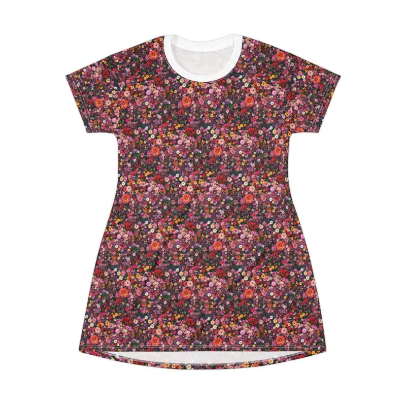 Floral Print T Shirt Dress Casual Summer Style for Women displayed on a mannequin