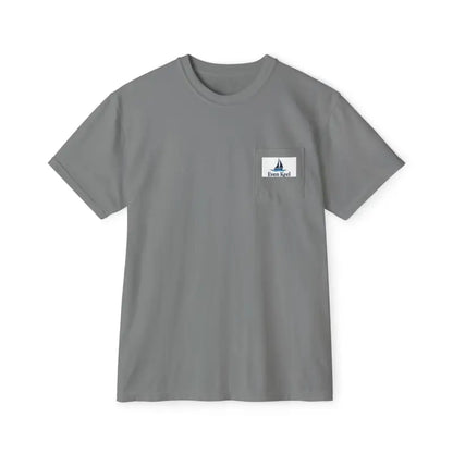 Gray Gansett Beach Vibes Pocket T Shirt featuring a stylish front pocket design
