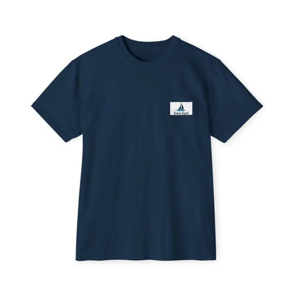 Navy blue Gansett Beach Vibes Pocket T Shirt displayed on a neutral background