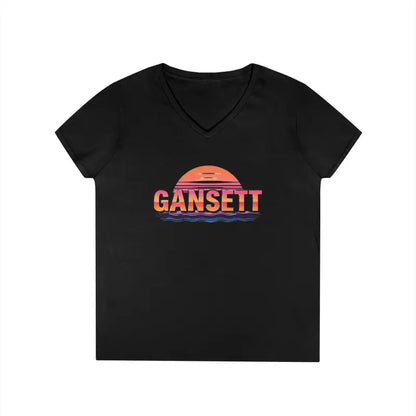 Black v-neck t-shirt from Gansett Design Retro Sunrise collection for women