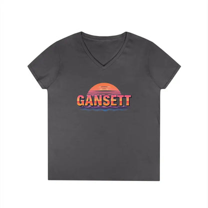Gray v-neck t-shirt from Gansett Design Retro Sunrise collection for women