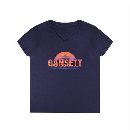 Navy blue v-neck t-shirt from Gansett Design Retro Sunrise collection for women