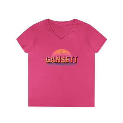 Pink v-neck t-shirt from Gansett Design Retro Sunrise collection for women