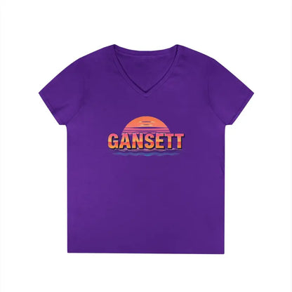Purple v-neck t-shirt from Gansett Design Retro Sunrise collection for women