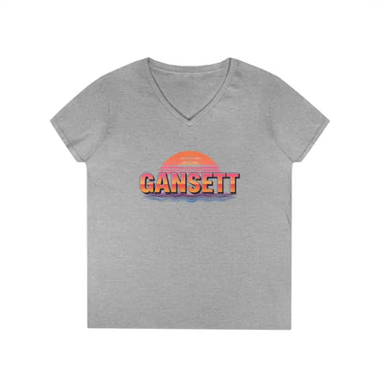 Gray V-neck t-shirt from Gansett Design Retro Sunrise collection for women