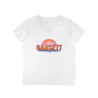 White v-neck t-shirt from Gansett Design Retro Sunrise collection for women