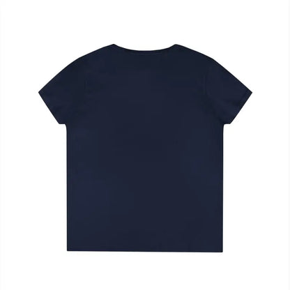 Navy blue Gansett Design Retro Sunrise V Neck T-Shirt for Women displayed on a model