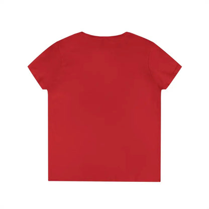 Red short-sleeved Gansett Design Retro Sunrise V Neck T-shirt for women