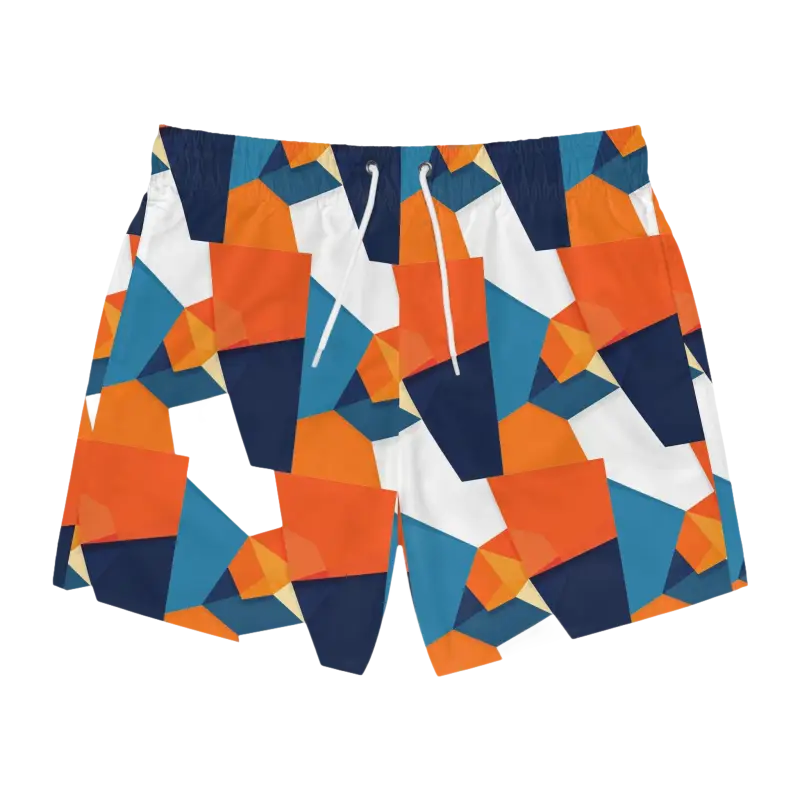 Geometric Patterned Swim Trunks featuring a vibrant, unique design for stylish summer wear