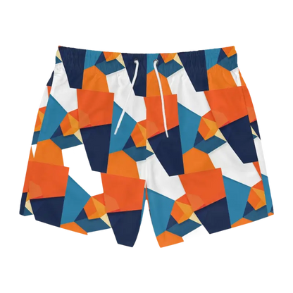 Geometric Patterned Swim Trunks featuring a vibrant, unique design for stylish summer wear
