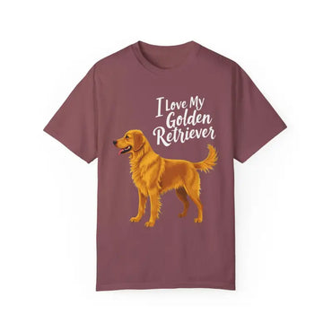 Maroon unisex t-shirt featuring a Golden Retriever graphic for dog lovers