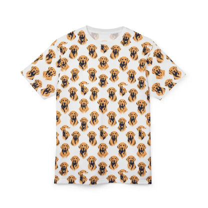 Dog-patterned t-shirt featuring Golden Retriever design for pet lovers