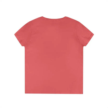 Reddish-pink Good Vibes Ladies V Neck T Shirt featuring Peace And Positivity graphic