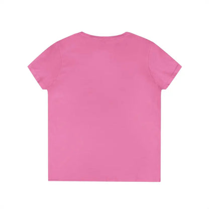 Pink short-sleeved t-shirt featuring Good Vibes graphic promoting peace and positivity
