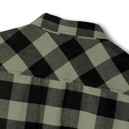 Black and gray checkered shirt featured in Gray and Black Plaid Flannel Shirt