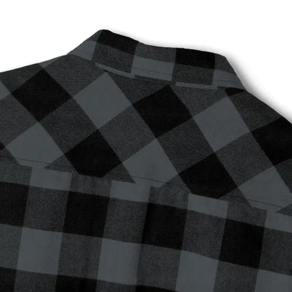 Gray and black plaid flannel shirt featuring a stylish checkered pattern
