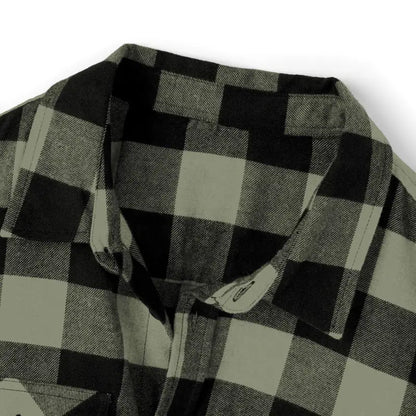 Black and olive green plaid shirt showcasing style and comfort in plaid flannel design