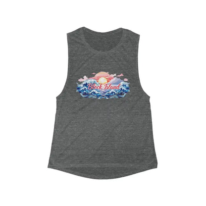 Gray Beach Vibes Tank Top featuring Block Island design and a beach-themed graphic