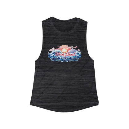 Gray Beach Vibes Tank Top featuring Block Island design and a beach scene illustration