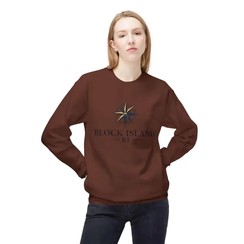Brown sweatshirt featuring a compass design from Gray Block Island Nautical collection