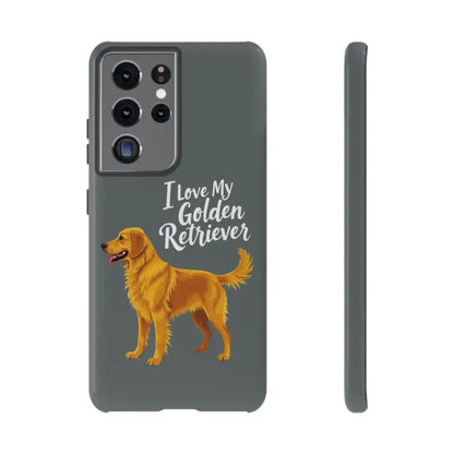 Gray Phone Case with Golden Retriever Design for iPhone 16 Pro
