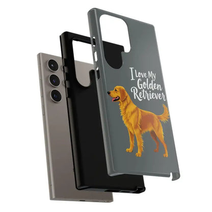 Gray Phone Case with Golden Retriever Design for iPhone 16 Pro