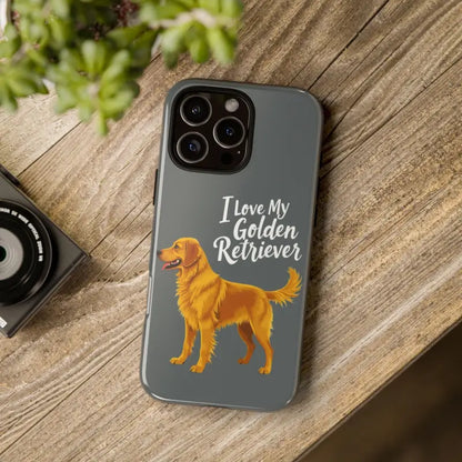Gray Phone Case featuring a Golden Retriever design for iPhone 16 Pro, stylish and unique