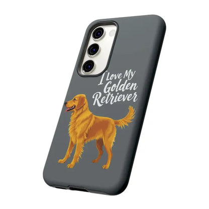 Gray Phone Case Featuring Golden Retriever Design for iPhone 16 Pro
