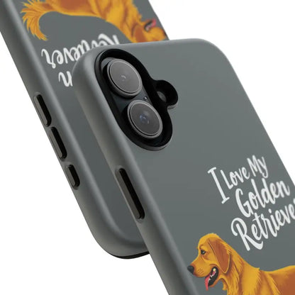 Gray phone case featuring a Golden Retriever design for iPhone 16 Pro