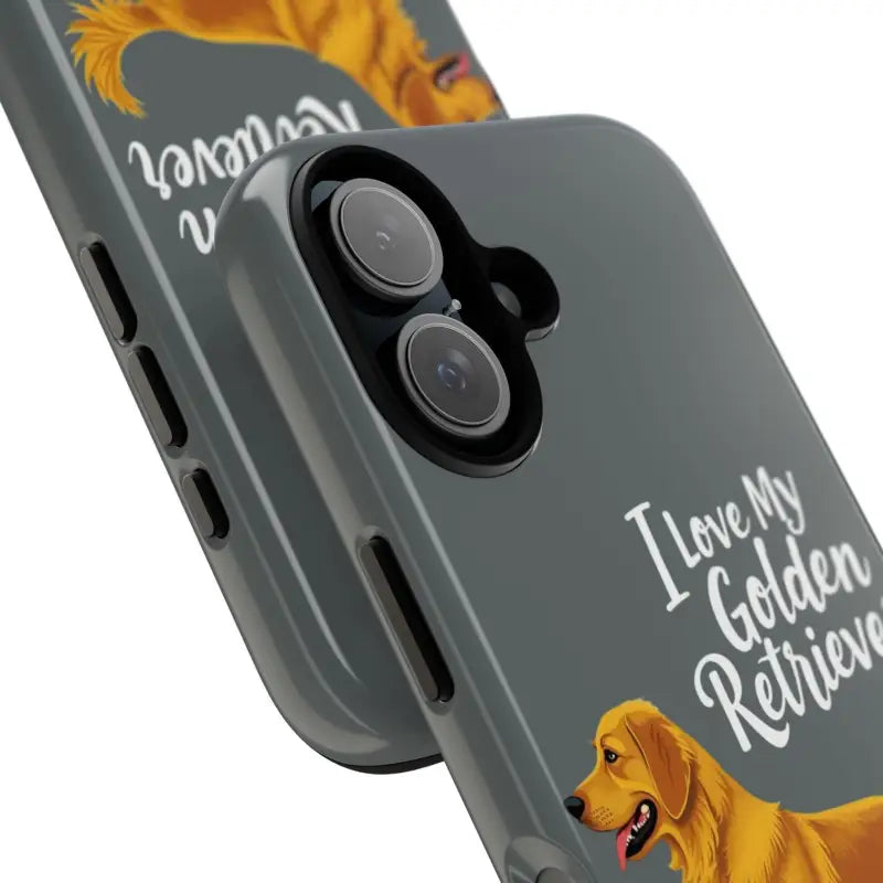 Gray phone case featuring a Golden Retriever design for iPhone 16 Pro
