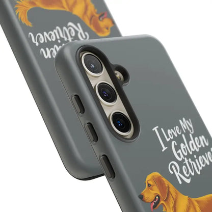 Gray phone case featuring a Golden Retriever design for iPhone 16 Pro
