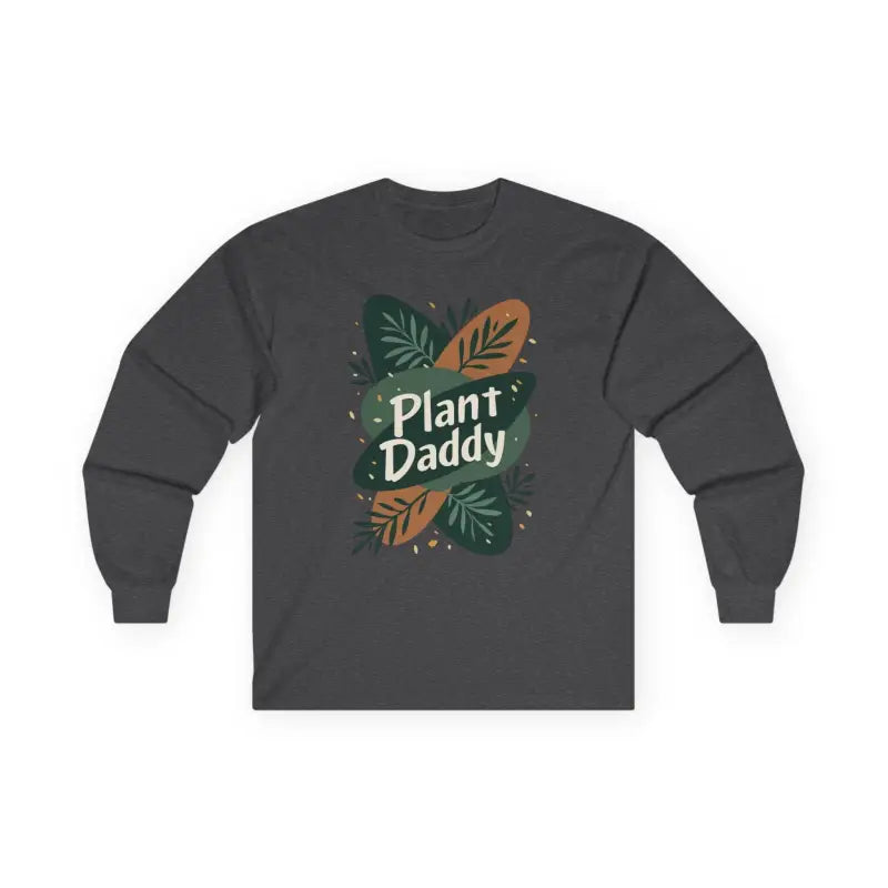 Gray long-sleeved shirt featuring an elegant plant design, perfect for plant lovers