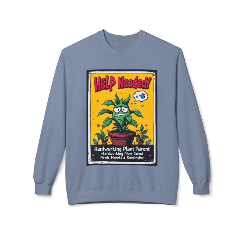 Blue sweatshirt featuring a plant graphic for plant lovers and parents