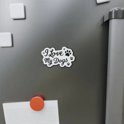 I Love My Dogs magnet and sticker featuring paw prints for dog lovers