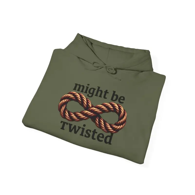 Folded olive green Infinity Rope Hoodie Sweatshirt showcasing its stylish design