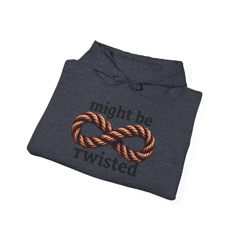 Folded gray hoodie sweatshirt featuring an elegant infinity rope design