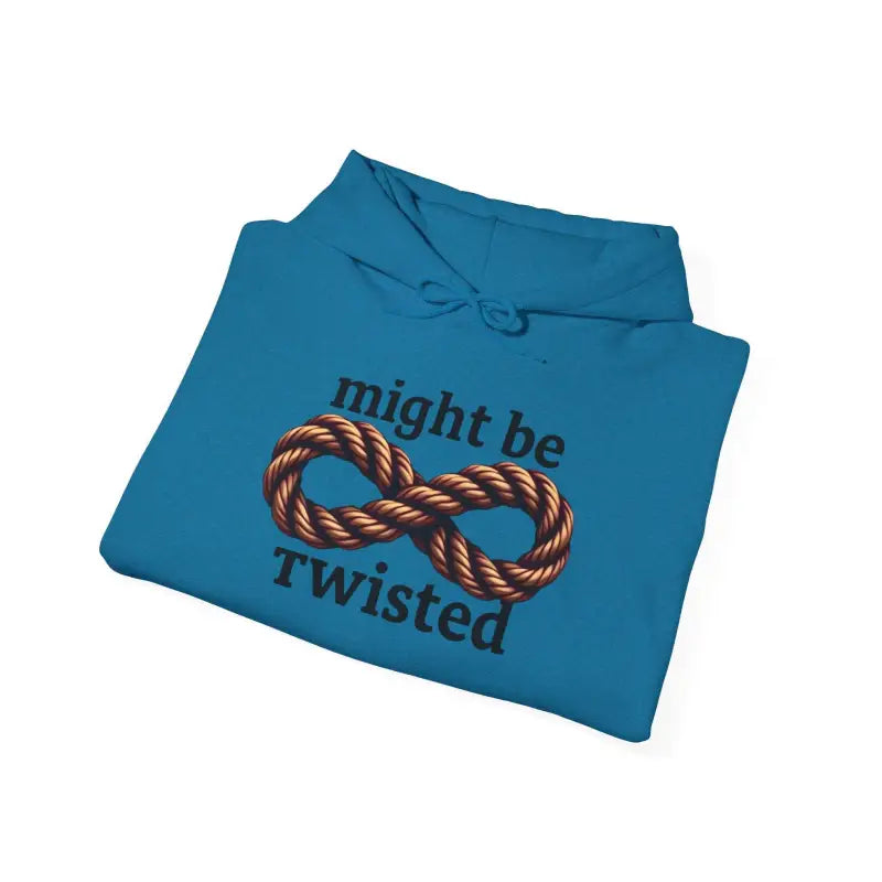 Folded blue Infinity Rope Hoodie Sweatshirt showcasing a stylish and cozy design