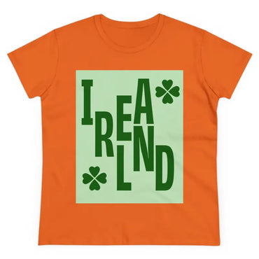 Orange Ireland graphic t-shirt for women casual wear, featuring stylish design