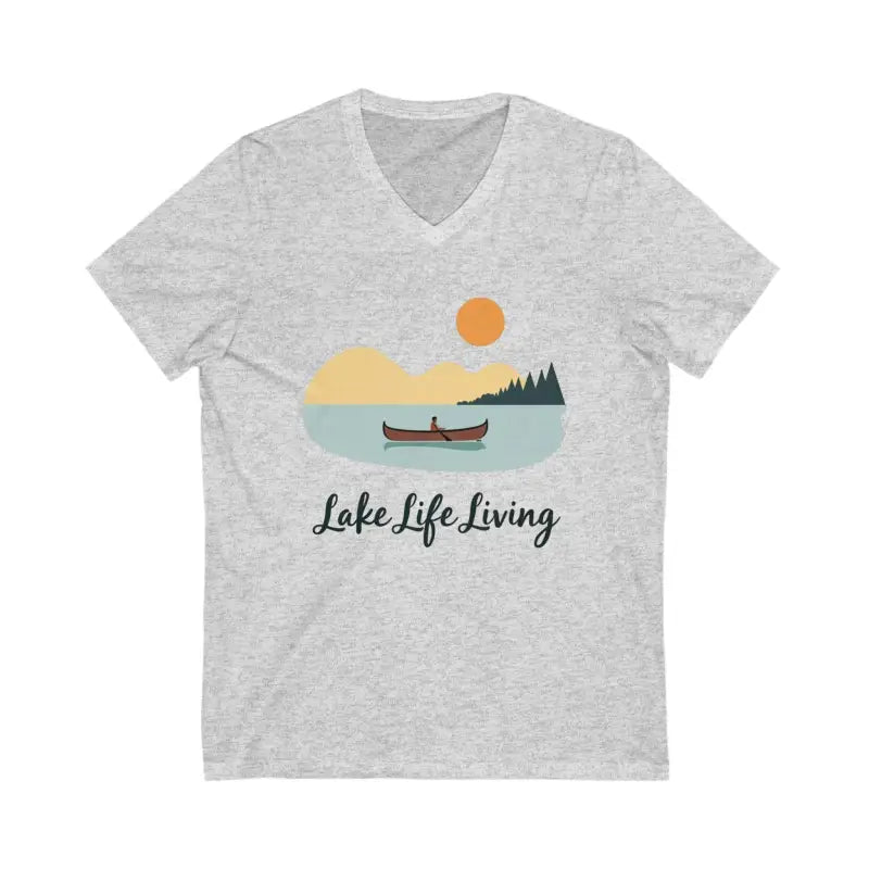Gray V-neck T-shirt from the Lake Life collection, perfect for casual outings