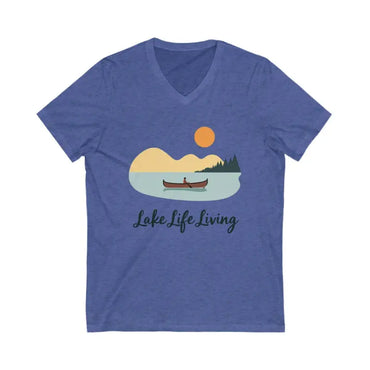 Blue V Neck T Shirt featuring the stylish Lake Life design for casual wear